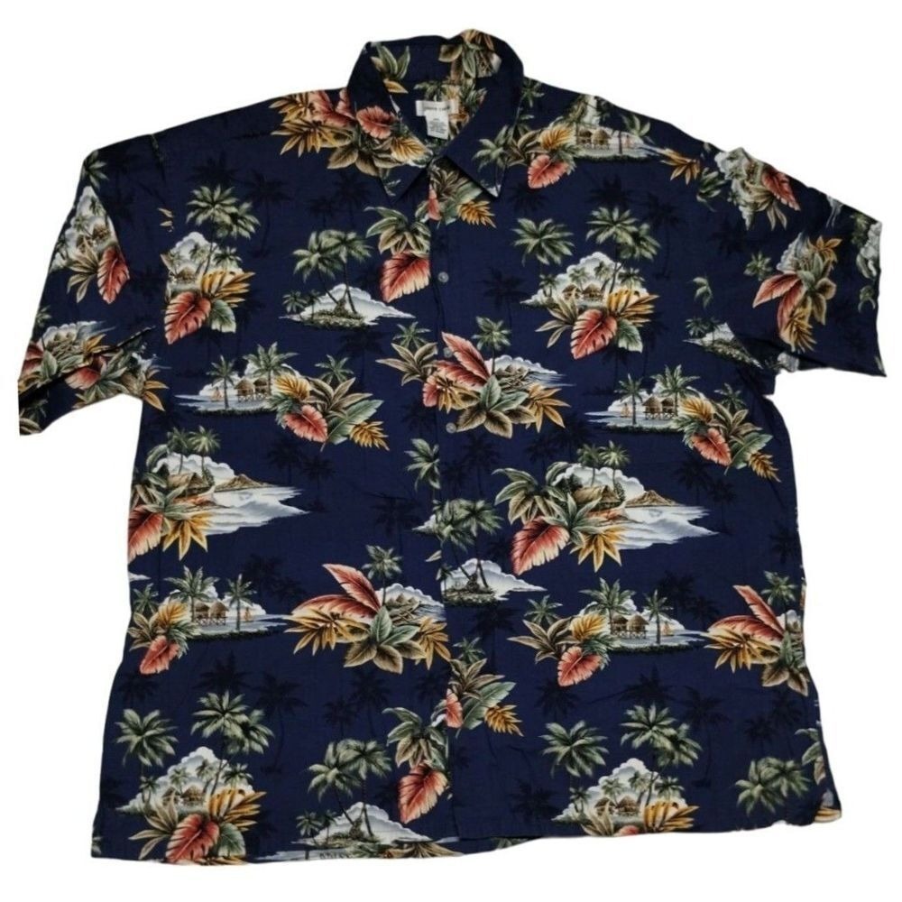 Tropical Hawaiian Shirt Floral Print Short Sleeve Button Up Casual Pierre Cardin